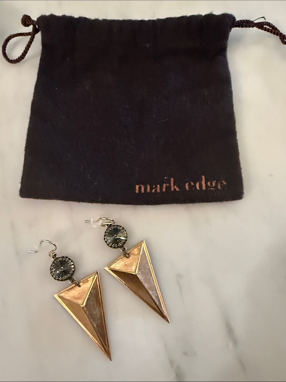 Mark Edge Gold Geometric Drop Earrings with Crystal Accent